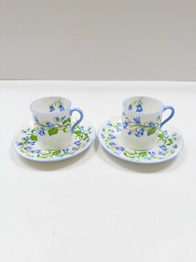 Shelley Harebell Dainty Bone China Mini Demitasse Tea‎ Cup Saucer Blue Trim VTG
